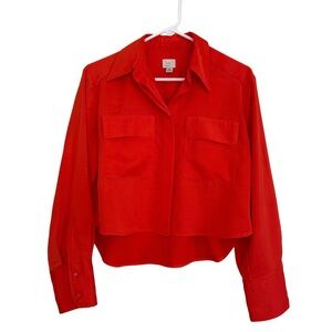 A New Day Target Cropped Vibrant Orange Button Up Shirt